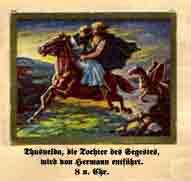 Thusnelda, die Tochter des Segestes, wird von Hermann entf&uuml;hrt. 8 n. Chr.